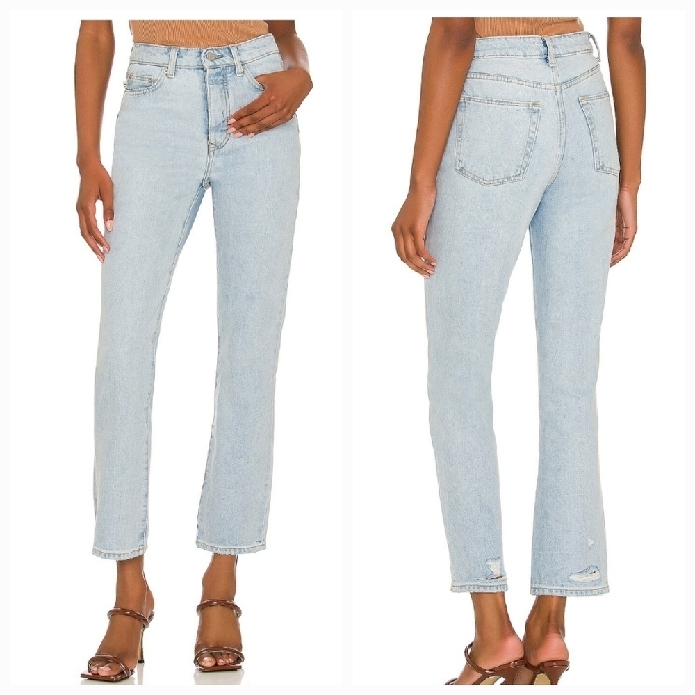 NEW Lovers + Friends Reece High Rise Slim Straight Jeans in Palms Blue
